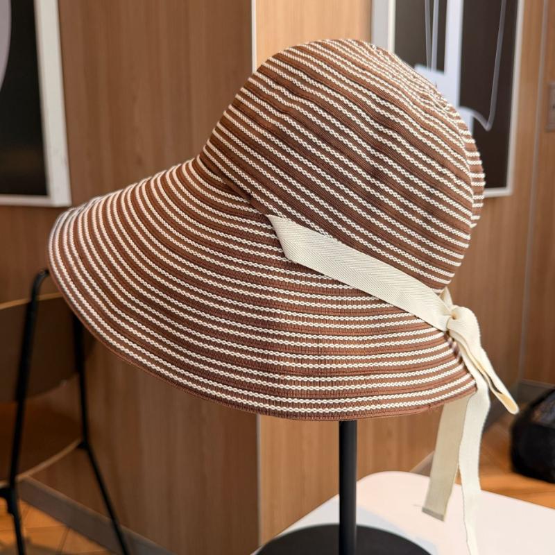 

USPOP Women Striped Wide Brim Bucket Hat Foldable Summer Sun Protection Hat Adjustable Ribbon Beach Travel Vacation Cap 54-58cm коричневий