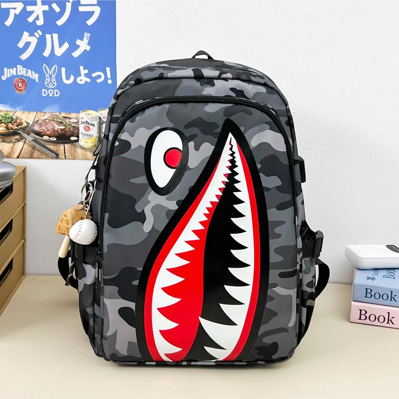 Schoolbag New Fashion Large Capacity Camouflage Shark Student School Bag Versatile Large Capacity Lightweight Leisure Travel Backpack