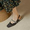 Fashion New Women's Rhinestone Sequin Crystal Shoes Square Toe Mary Jane's Baotou Sandals Buckle Belt Thick Low Heels Slingback Sandal