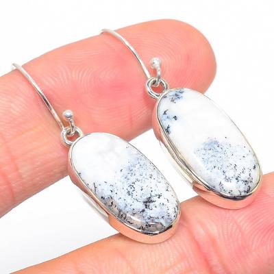 Natural Dendrite Opal Gemstone 925 Solid Sterling Silver Gift Earring 1.50" C8g40
