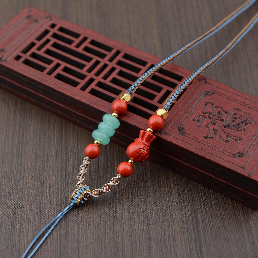 Premium Cinnabar and Agate Ruyi Necklace Cord with Jade Pendant