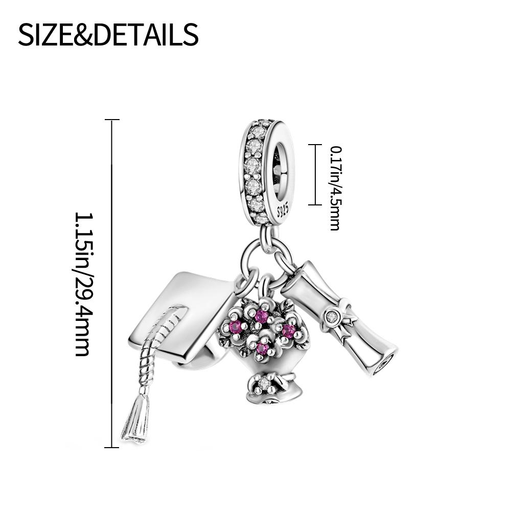 Fit Original Copper Charms Beads Flowers Bachelor'S Cap Degree Certificate Charms Fine Diy Jewelry Graduation Gifts