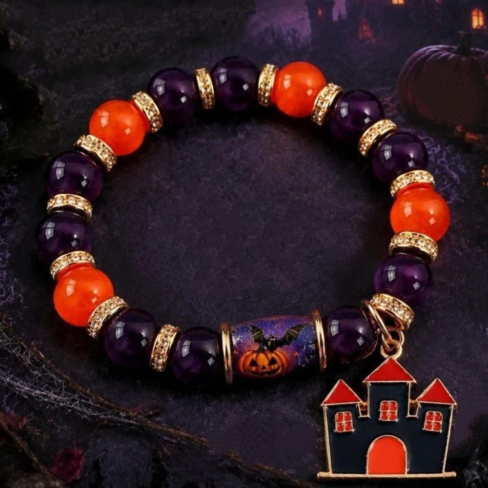 Colorful Beads Halloween Crystal Bracelet Spooky Ghost Bat Charm Bracelet Gift
