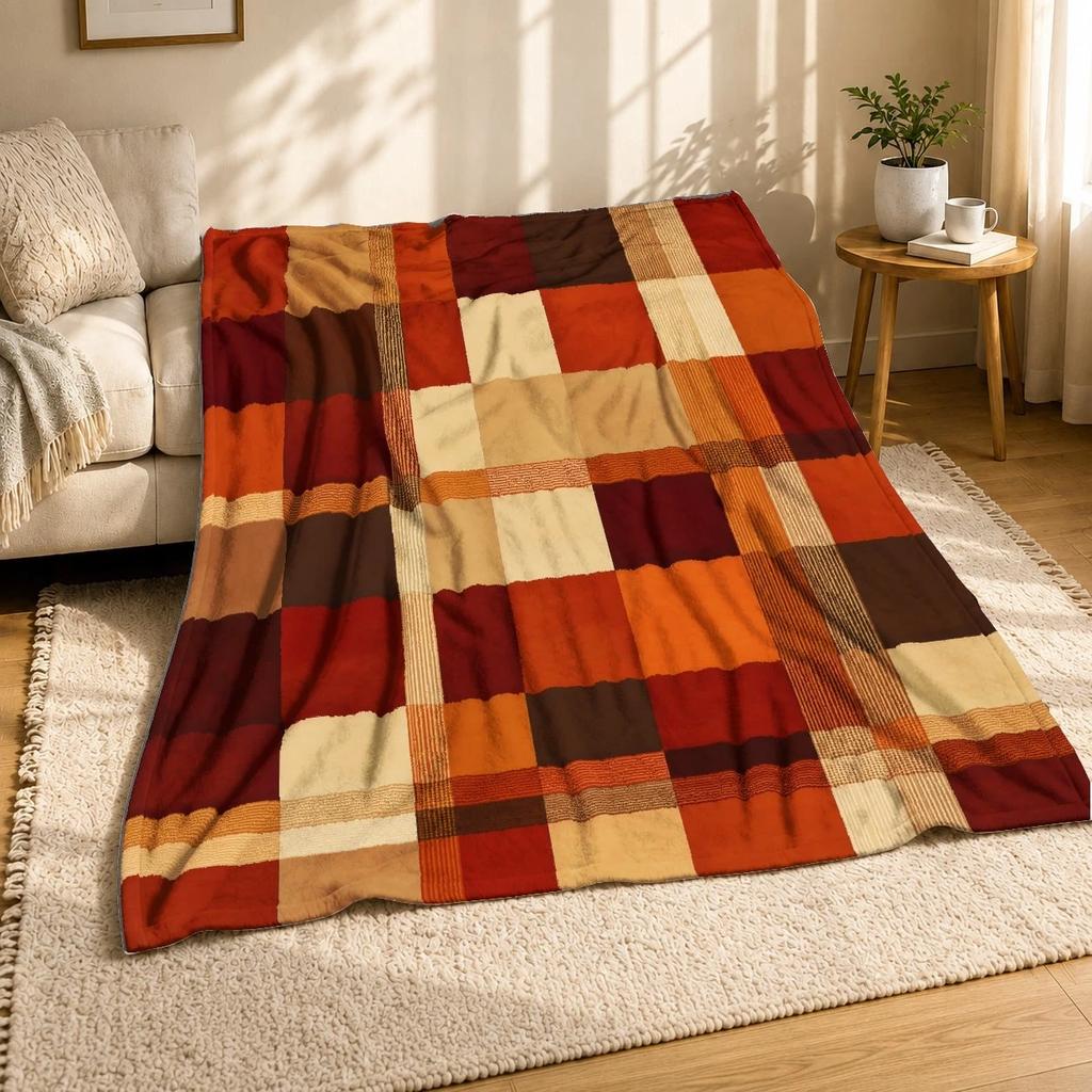 Autumn Plaid Checkerboard Coral Fleece Blanket