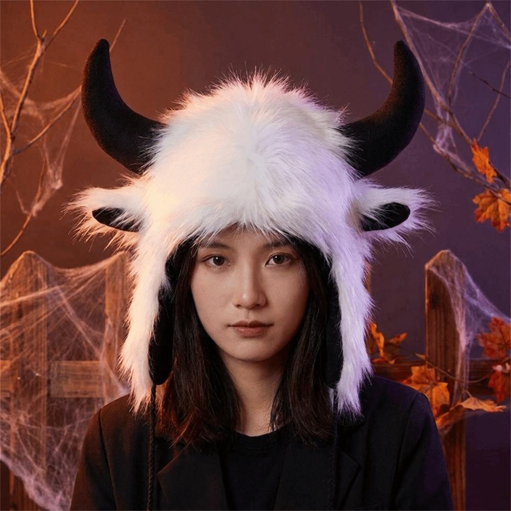 Solid Color Ox Horn Hat Thickened Lei Feng Cap Fashion Winter Pullover Cap Outdoor