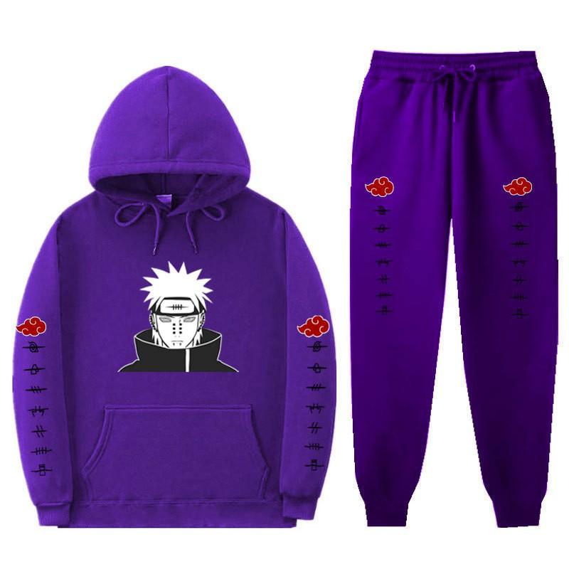 Pánská mikina s kapucí a fleecovou podšívkou Naruto Akatsuki Pain Tendo, ležérní sada oblečení s dlouhým rukávem