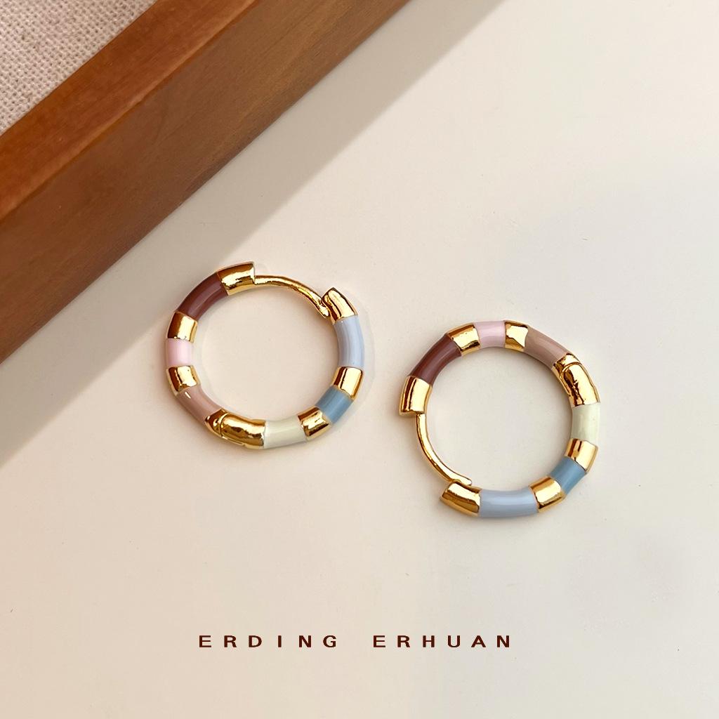 

Spring Series Seven-Color Enamel Drip Glaze 14K Plated Geometric Earrings