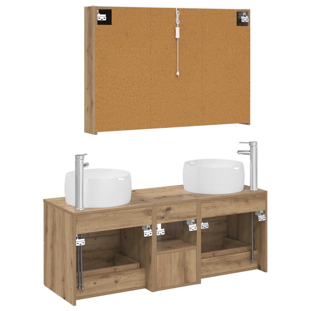 Bathroom Furniture Set 4 Pcs Artisan Oak Engineered Wood and Glass