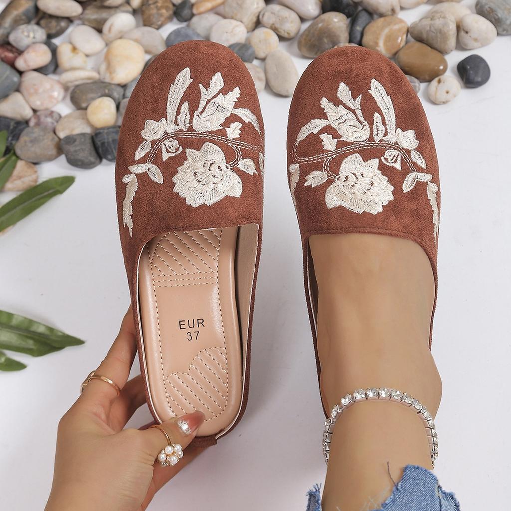 Fashion Comemore Slippers Women 2025 Spring Summer New Ethnic Style Embroidery Mules Half Slipper Casual Flat Bottom Baotou Slides Shoes
