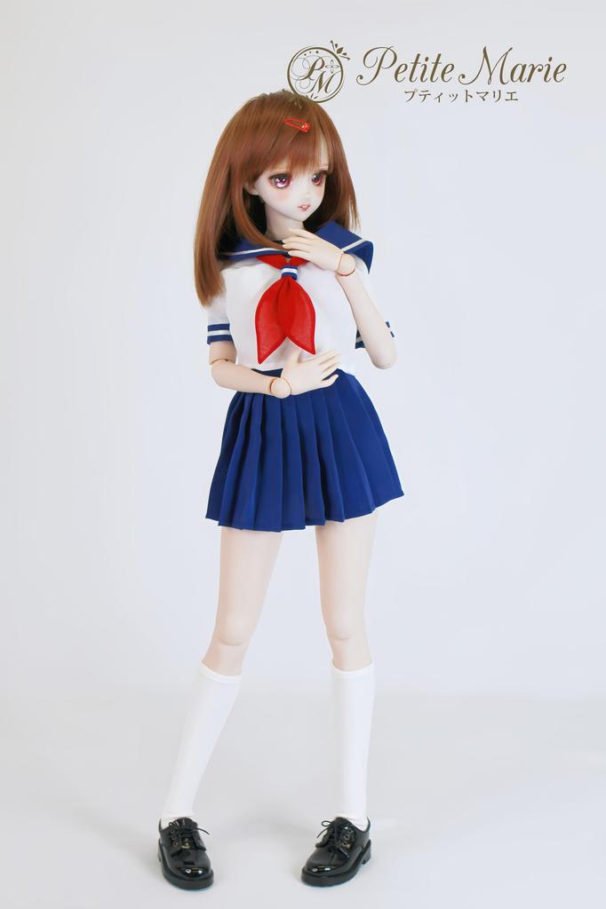 Scale DDdy Compatible Cute High School Girl Sailor Uniform Short Sleeve White with Blue Skirt Summer Outfit Neat Pleated Skirt 60cm Doll Clothes