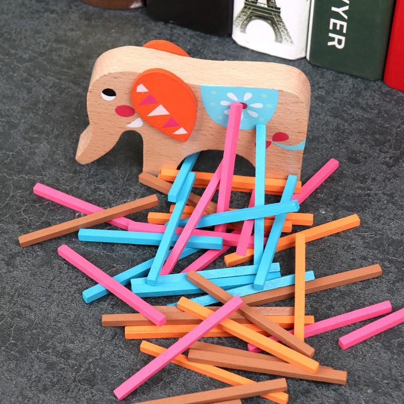 Wooden Children's Elephant Camel Balance Beam Color Stick Layer Stacking Baby Balance Stacking Music Building Block Push Toy