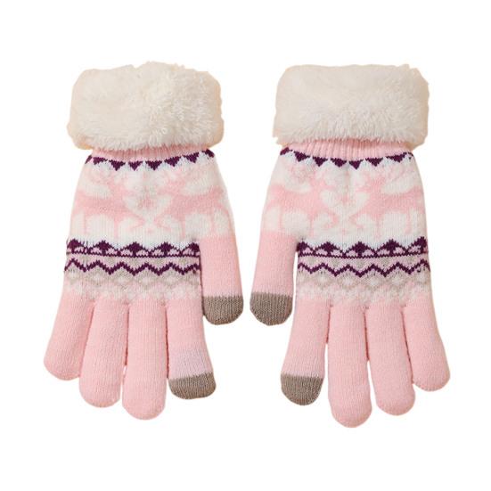 

Зимние сенсорные перчатки мужские женские с вязаным узором оленя теплые перчатки на флисовой подкладке толстые перчатки с пушистыми манжетами для велоспорта в помещении и на улице розовый