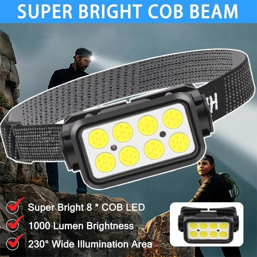 Rechargeable Headlamp 1000 Lumen Motion Sensor Waterproof Bright COB Headlight Work Light for Running Hiking Walking Camping