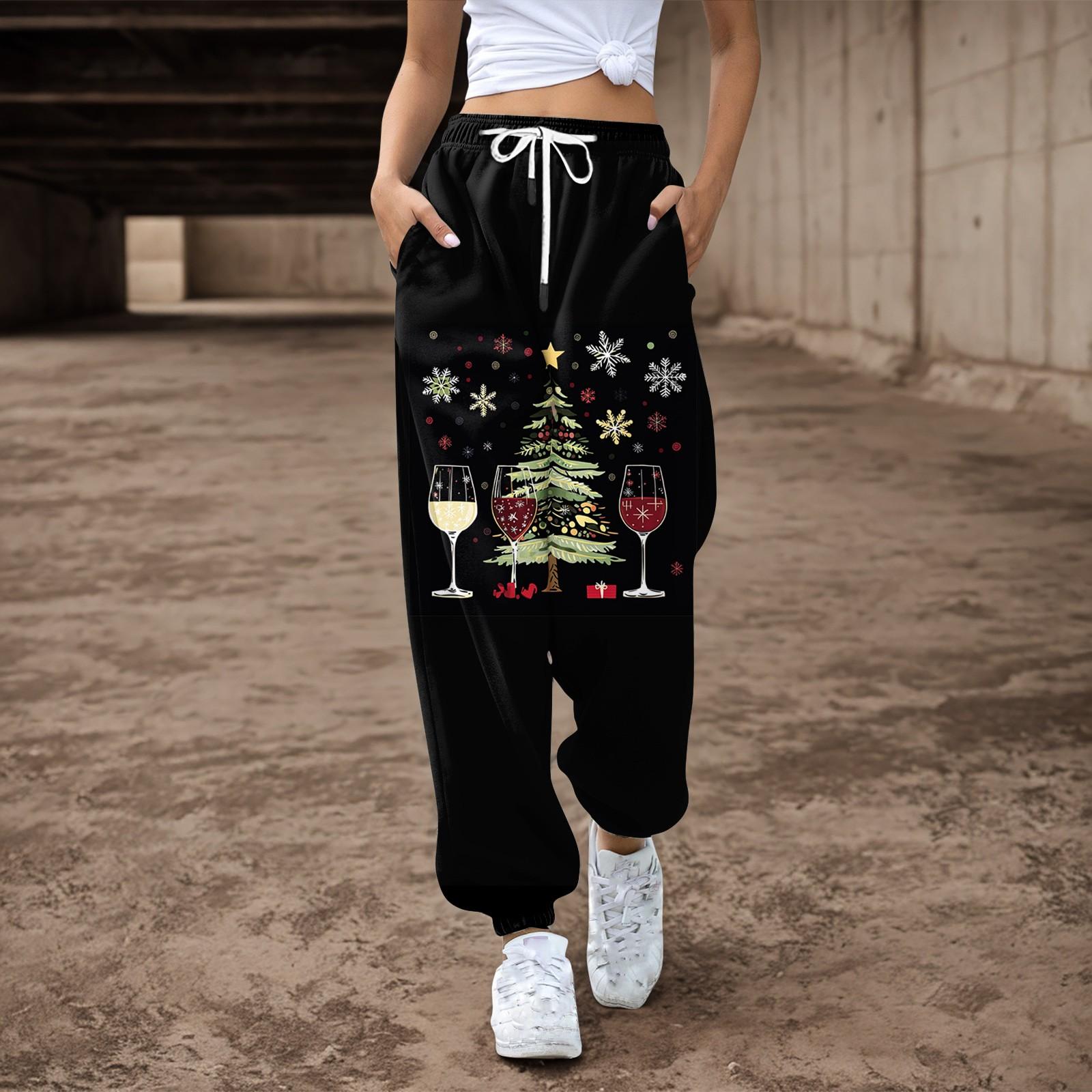 Женские повседневные брюки с завязками на резинке и рождественским принтом — фото 9