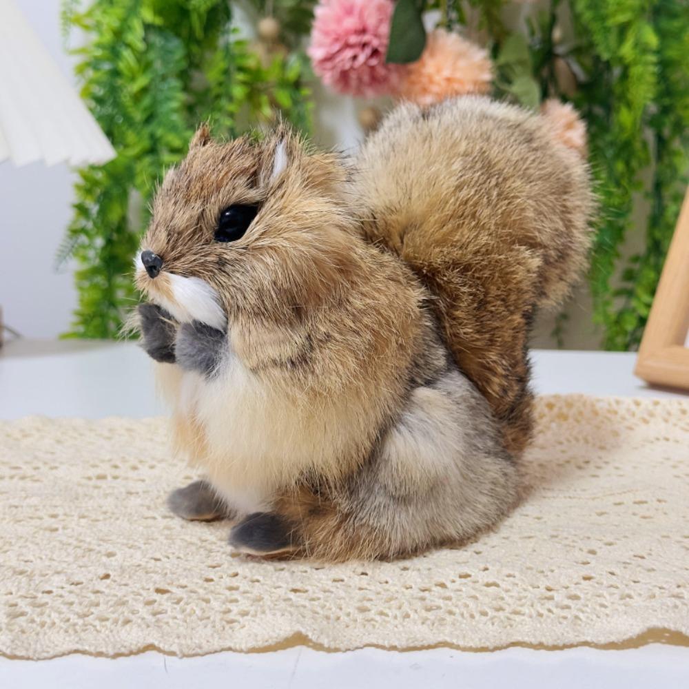 Premium Artificial Simulation Fur Squirrel Figurines Lifelike Faux Fur Animal Figurines Lovely Cute Plush Toy Desktop