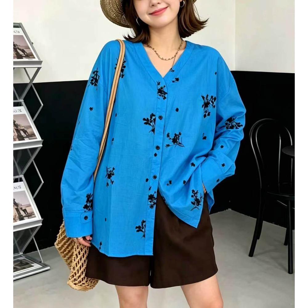 DIMANAF 2026 Women Plus Size New Summer Blouse Shirt Long Sleeve Embroidery Floral Casual Loose Lady Tops Shirts