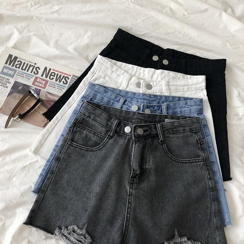 Pants Fashion Versatile Women's Summer High-waisted Thin Thin Section Loose A-line Wide-leg Pants Broken Holes Burlap Sub Denim Shorts Individuality
