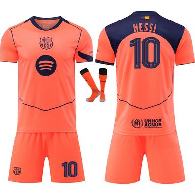 Maglia da Calcio Arancione UEFA Champions League 25-26 Barcellona per Bambini e Adulti MESSI #10