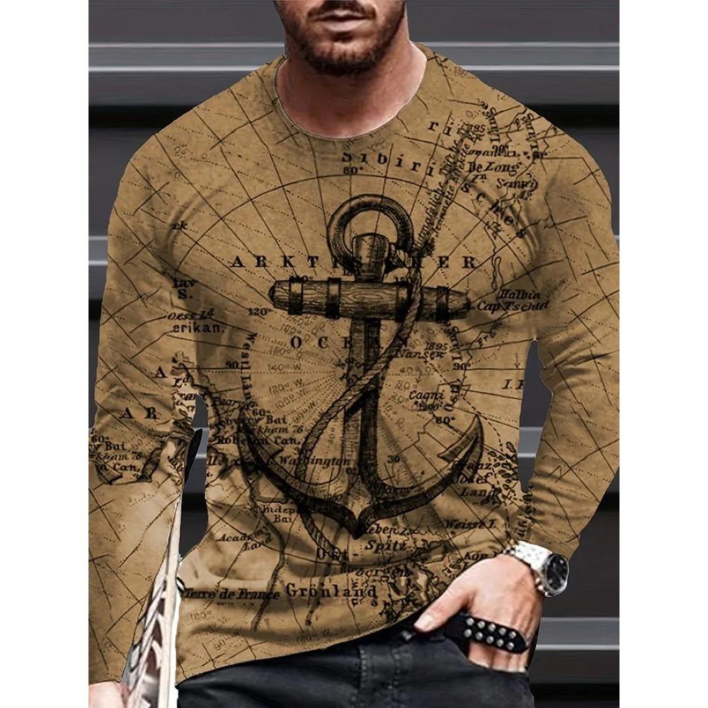 Spring Autumn Fashion Comfortable Loose Soft Casual Versatile Round Neck Long Sleeve T-shirt Creative Fun Animal Geometry 3D Printed Men's T-shirt