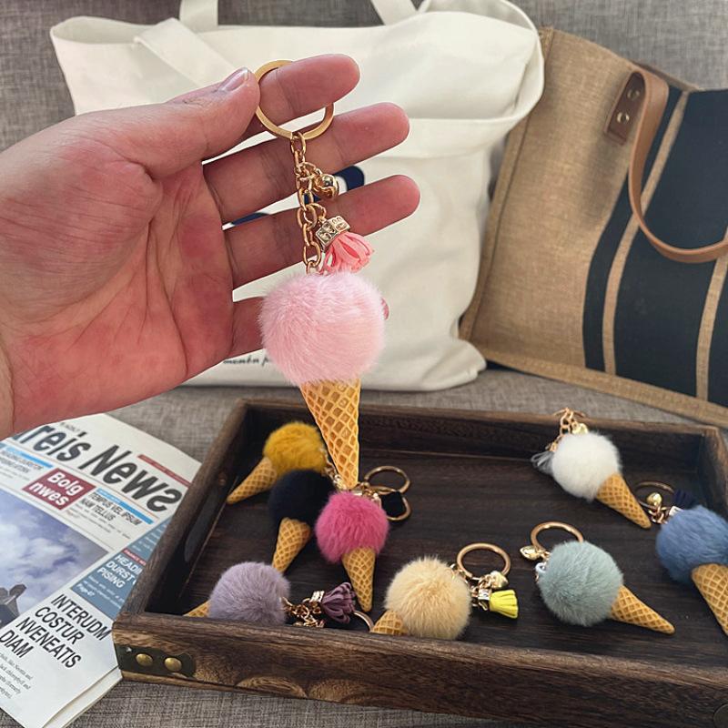 Schattige IJshoorntje Pluche Sleutelhanger Cartoon Pompom Tas Bedeltje Auto Sleutelhanger Accessoire