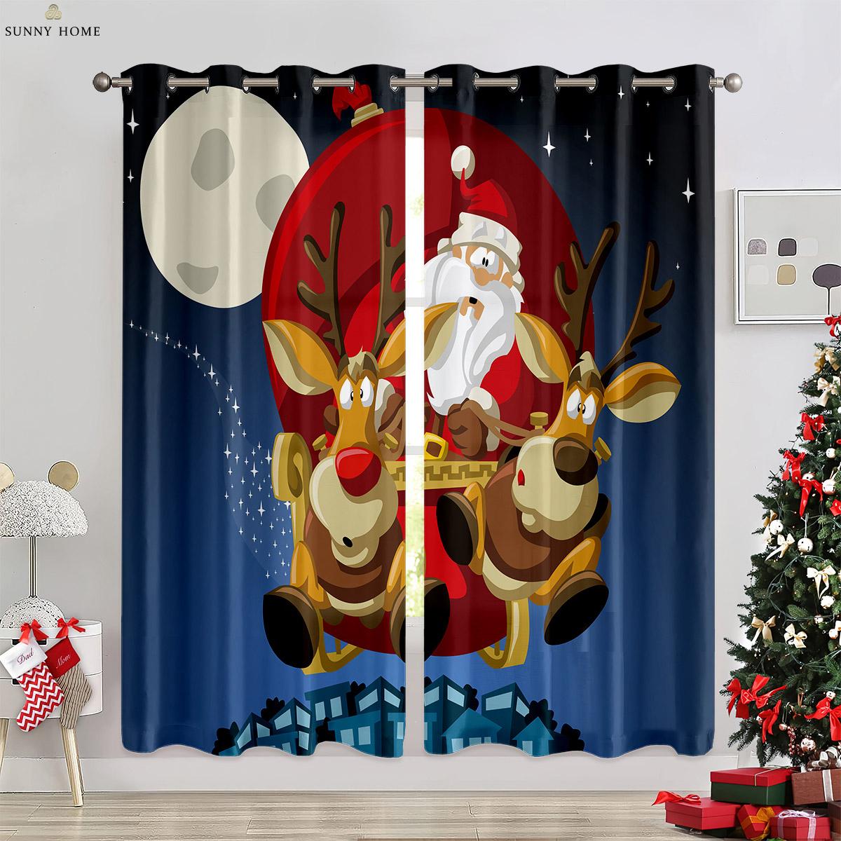 

Рождественские украшения Шторы Цветные огни Санта-Клаус 3D Печать Шторы Спальня Ресторан Праздничное украшение Шторы W50xH140(CM)x2PCS&Grommet Top