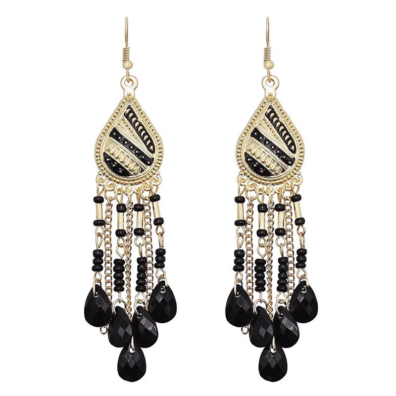 Bohemian Crystal Tassel Earrings - Ethnic Style, Slim Face, Exaggerated Design for Travel