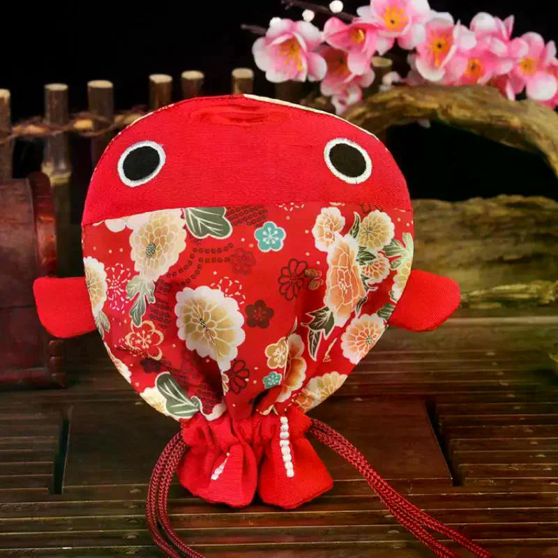 Cartoon Canvas Flower Drawstring Bag New Year Large Capacity Gold Fish Shape Handbag Coin Purse Wedding Candy Bag