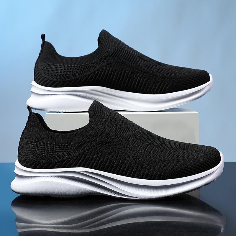 Men s Knit Slip-on Shoes Breathable Casual Non-slip Comfortable Sneakers 47 белый