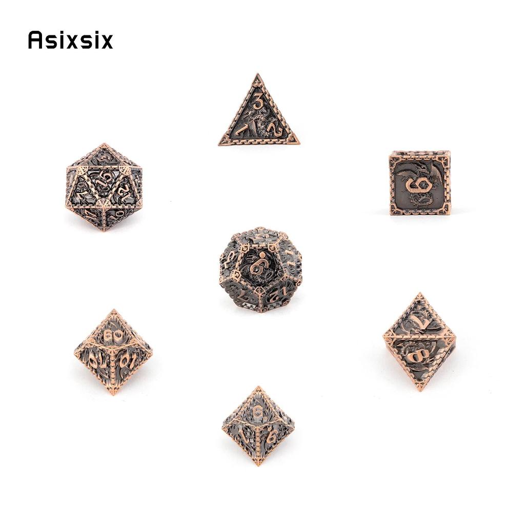 7 Pcs Copper Dragon Metal Dice Solid Metal Polyhedral Dice Set Suitable for Role-Playing RPG  Board Game Card Game