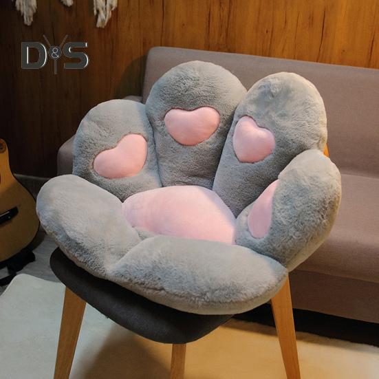 Coussin de siège en forme de patte de chat pour chaises de bureau de jeu, oreiller doux et moelleux avec tissu en peluche imitation lapin, coussin de confort antidérapant pour siège de voiture, coussin de lit pour animaux de compagnie
