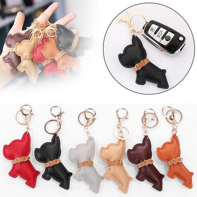 1PC Super Fierce Bulldog Keychain PU Leather Dog Car Keychain Women Fashion Backpack Decoration Bag Pendant