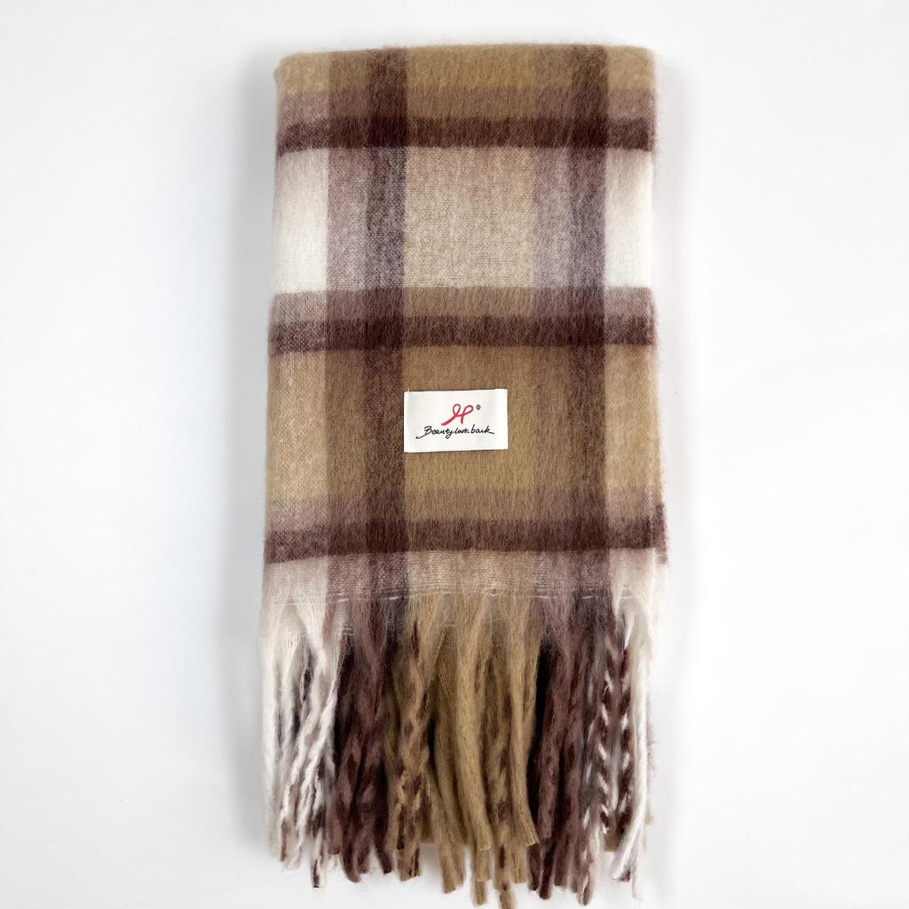 Korean-Style Thick Mohair Braid Plaid Tassel Snood Scarf for Couples and Students