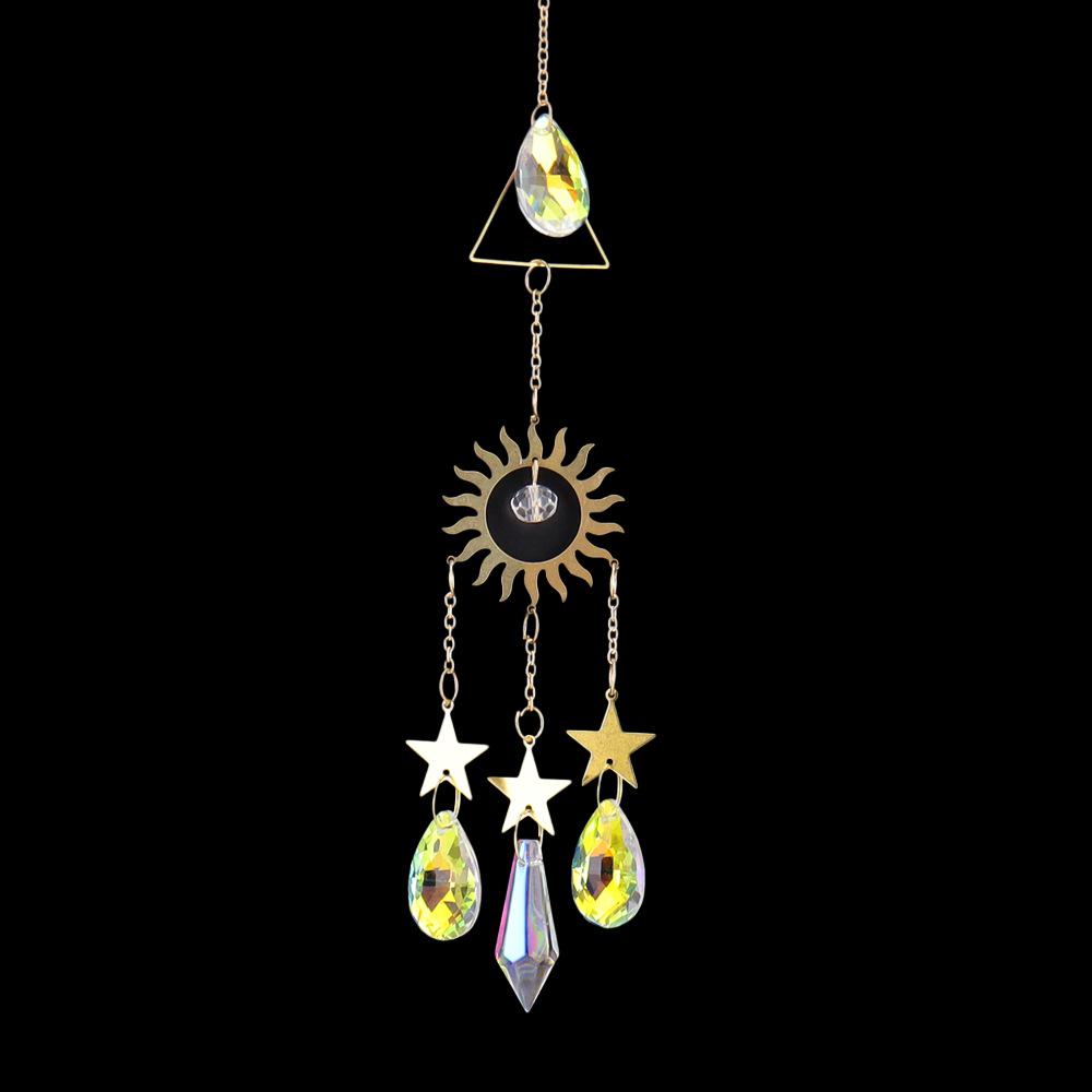 Crystal Sun Catcher Wind Chime with Moon, Stars, Butterfly, and Water Drop Ornaments - T106