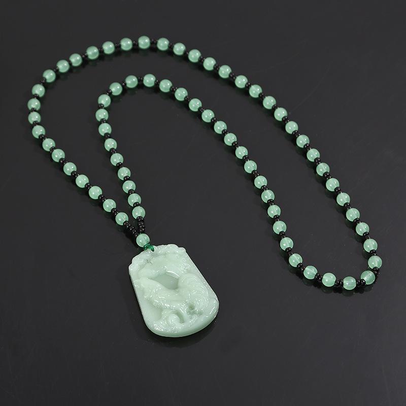 Light Green Imitation Hetian Jade Zodiac Pendant Necklace