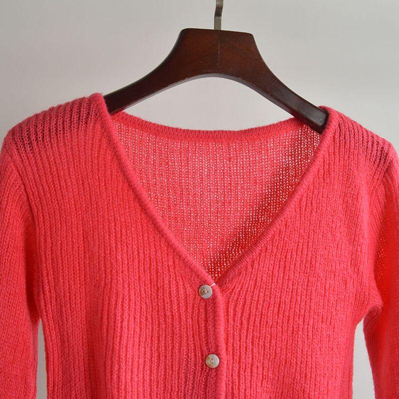 French Simplicity V Neck Sweaters Cardigan Women's Clothes Spring and Autumn Slim Fit Short Button Outer Long-Sleeves Coat Top