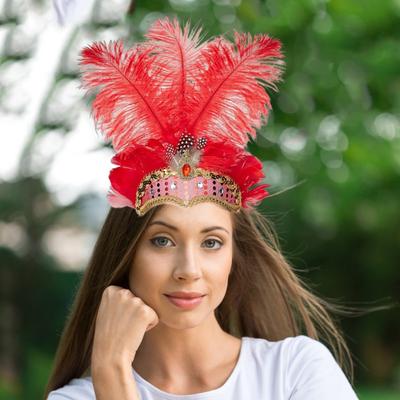 Feather Headpiece Hair Band with Rhinestones Sequins Elastic Carnival Headdress Women Lightweight Festival Headdress