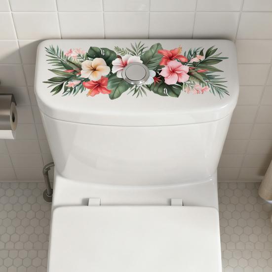 Autocollant pour abattant de WC Fleurs Autocollant Mural de Salle de Bain Adhésif DIY Imperméable Décalcomanies Florales pour Abattant de WC Décoration de Chasse d'Eau de Salle de Bain