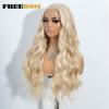 FREEDOM Synthetic Lace Front Wigs For Women 28 Inches Long Body Wave Wig Ombre Brown Blonde White Cosplay Wig Natural Hairline