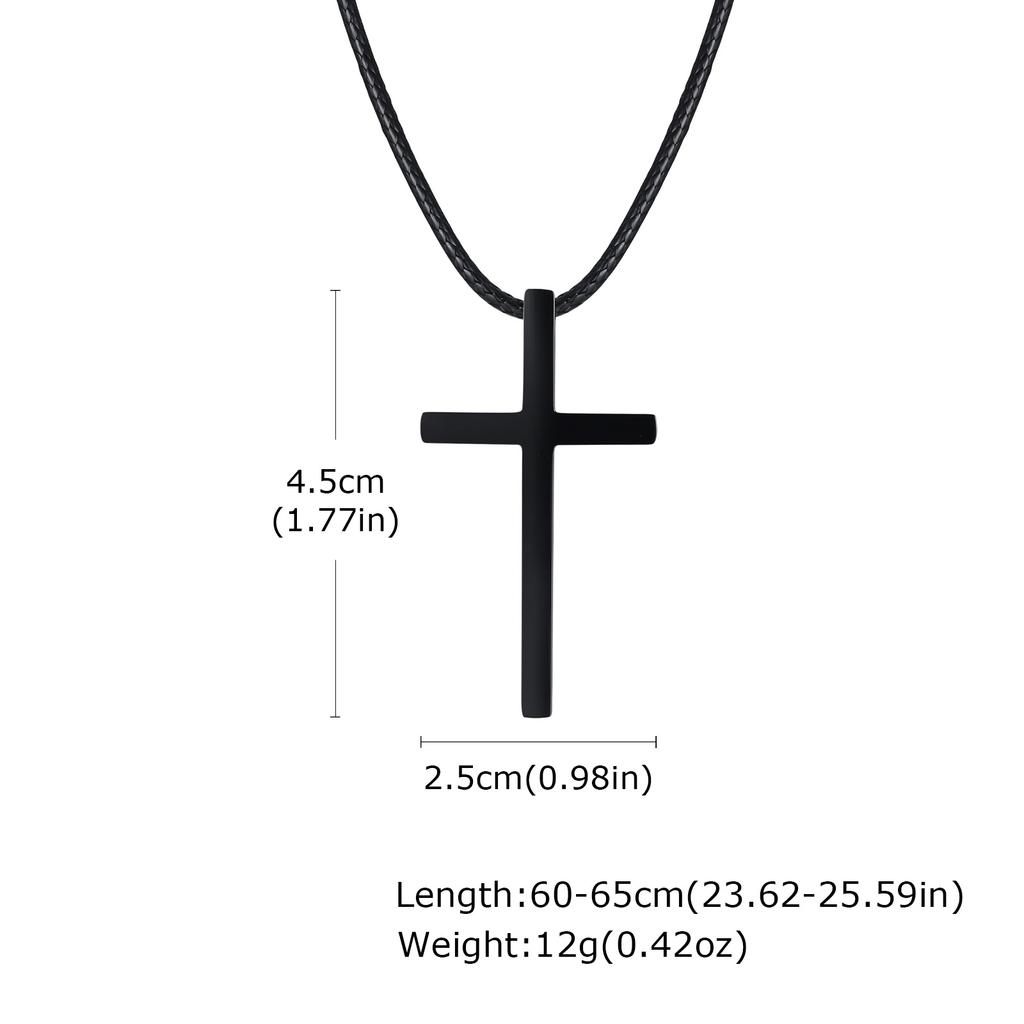 Vnox Minimalist Stainless Steel Cross Necklaces,Simple Thick Metal Pendant with Adjustable Black Rope Chain,Mens Religon Jewelry