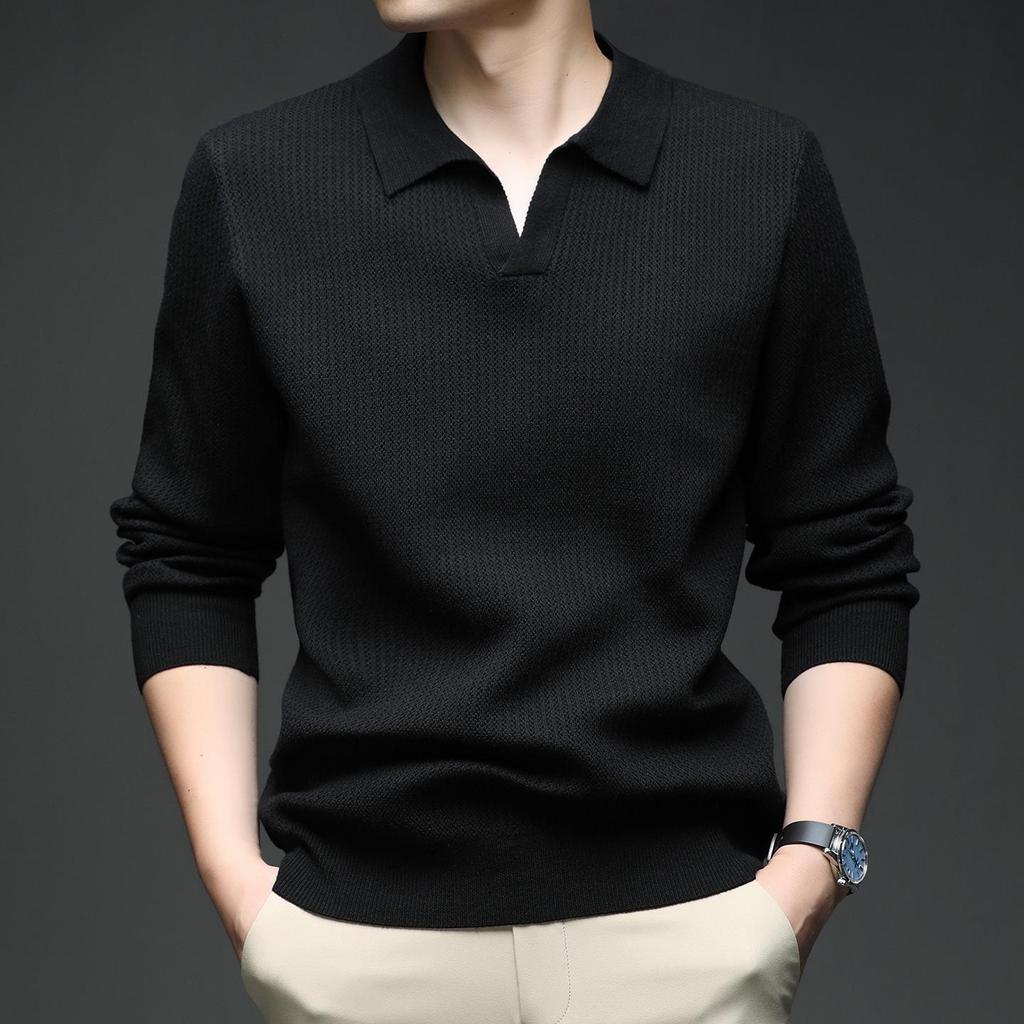 Men's V-Neck Knit Sweater - Autumn/Winter Korean Style, Youthful, Comfortable, Loose Fit Polo Top
