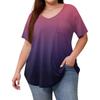 Women's Printing Large Size V-neck Top Loose Pocket T-shirt