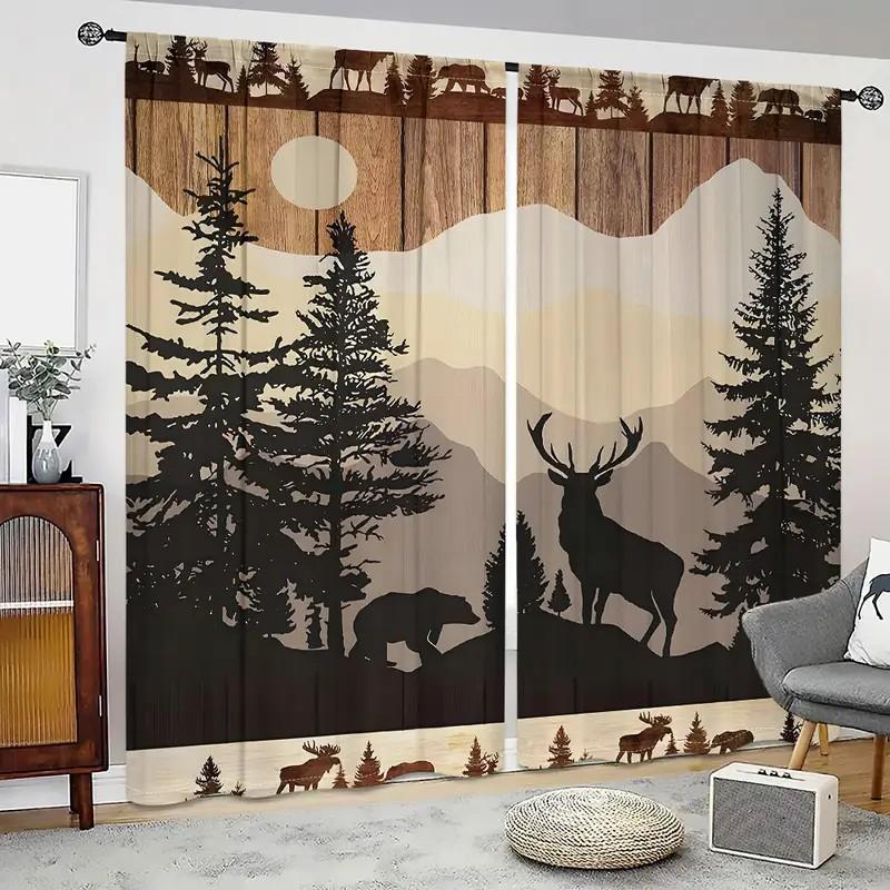 Blackout Jit Wildlife Deer Curtains Polyester Living Room Cabin Decor Holiday Wi Curtain Set Of 2 Rustic Made With Pole Pocket Washable Great Ready