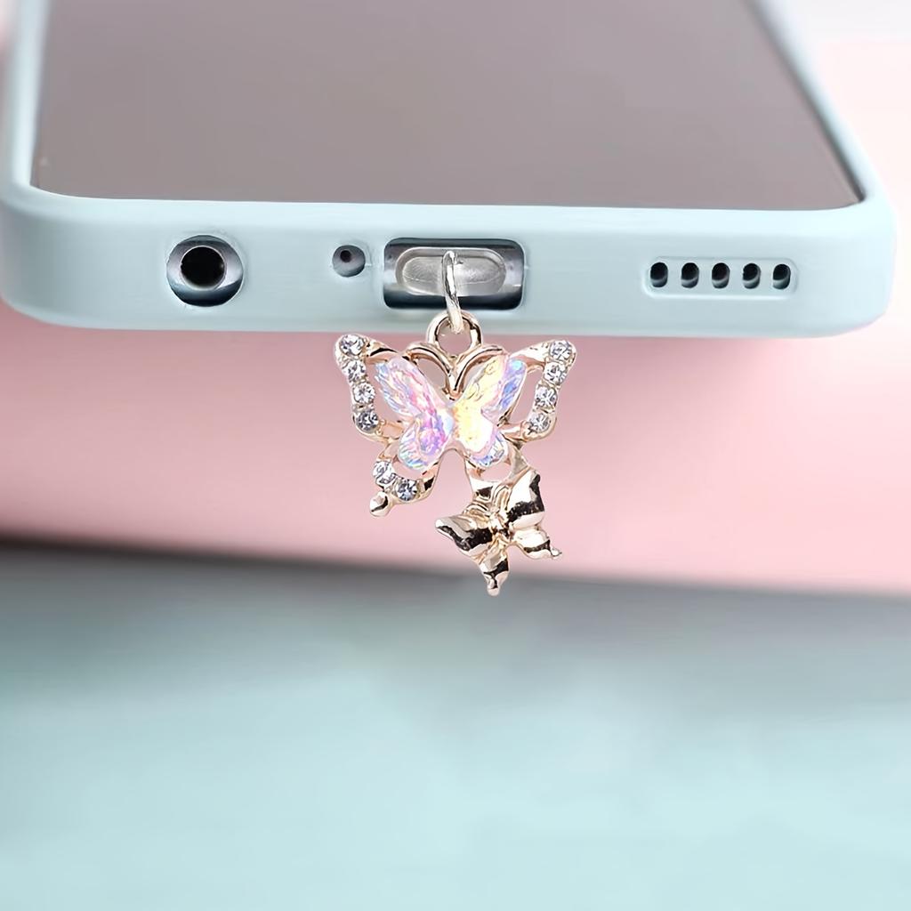 Mobile Phone Dust Plug Butterfly Alloy Rhinestone Pendant Dust Plug Beautiful Mobile Phone Accessories, Mobile Phone Decorations