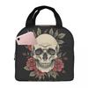 Vintage Gothic Skull Roses Insulated Lunch Bag for Women Kids Portable Food Boxes Thermal Lunch Box Tote