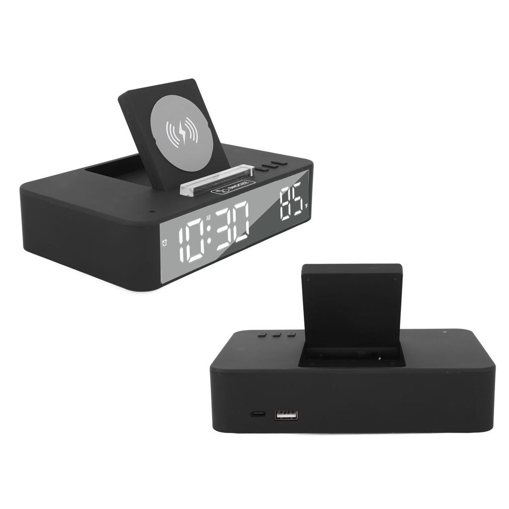 10W Digital Alarm Clock One Button Lifting LED Mirror Electronic Clock with 10W Wireless Charging