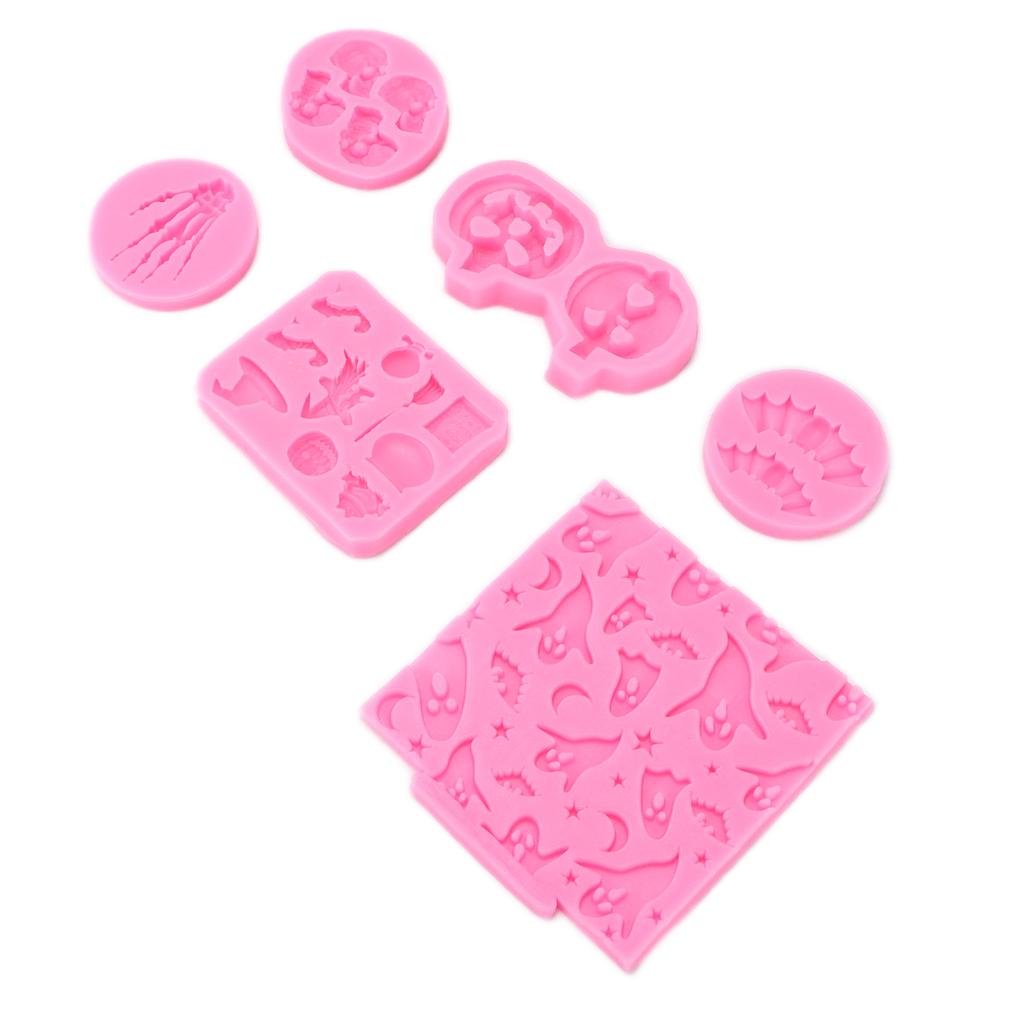 6 Stück Halloween Silikonform Gespenst Skelett Handfläche Fledermaus Langlebig Antihaftbeschichtet Halloween Fondantformen für Zuhause Bäckerei Studio