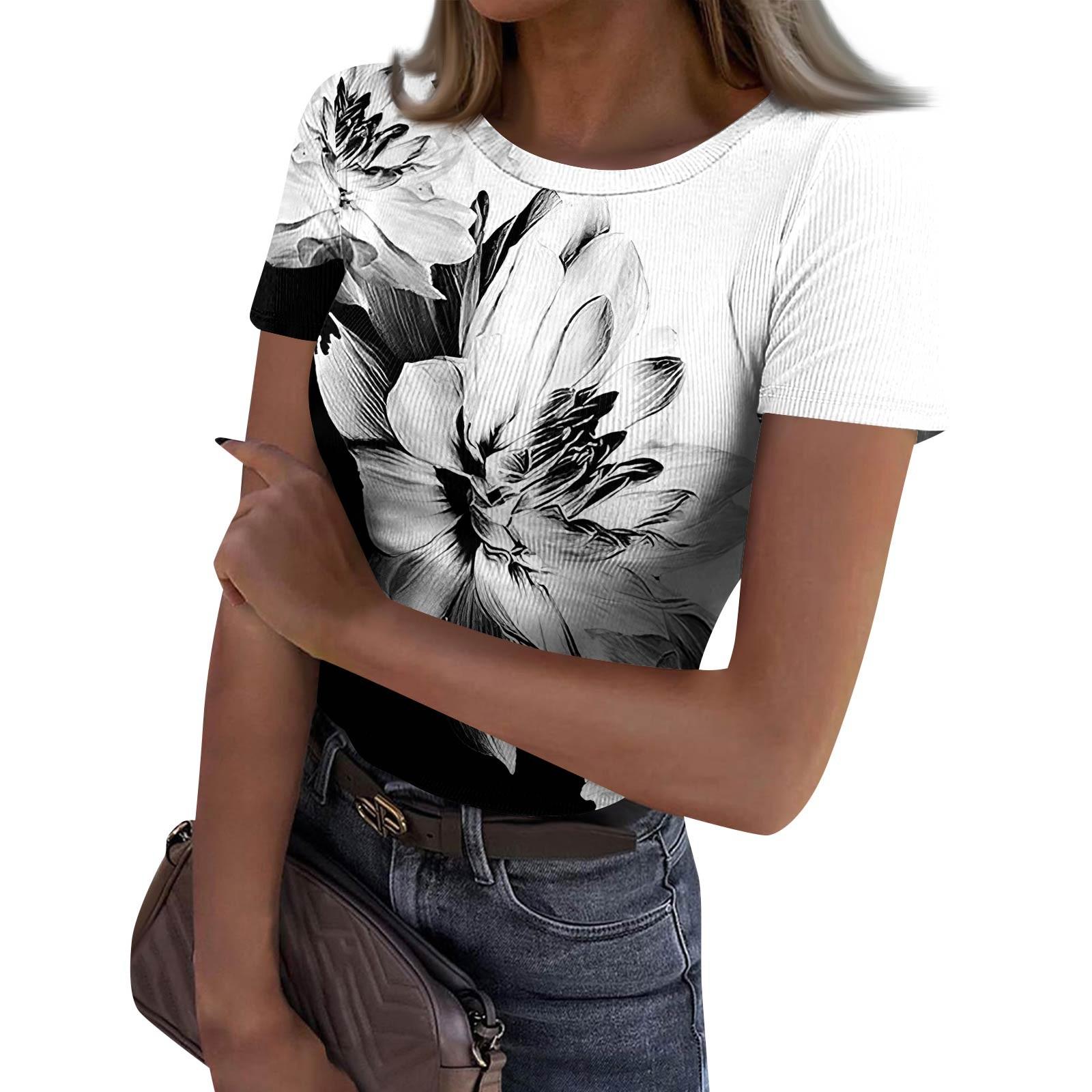 

Женская узкая футболка, модный повседневный свитер с круглым вырезом и коротким рукавом XL белый