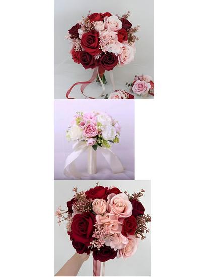 Cappuccino Rose Vintage Brautstrauß mit rotem Blumenball