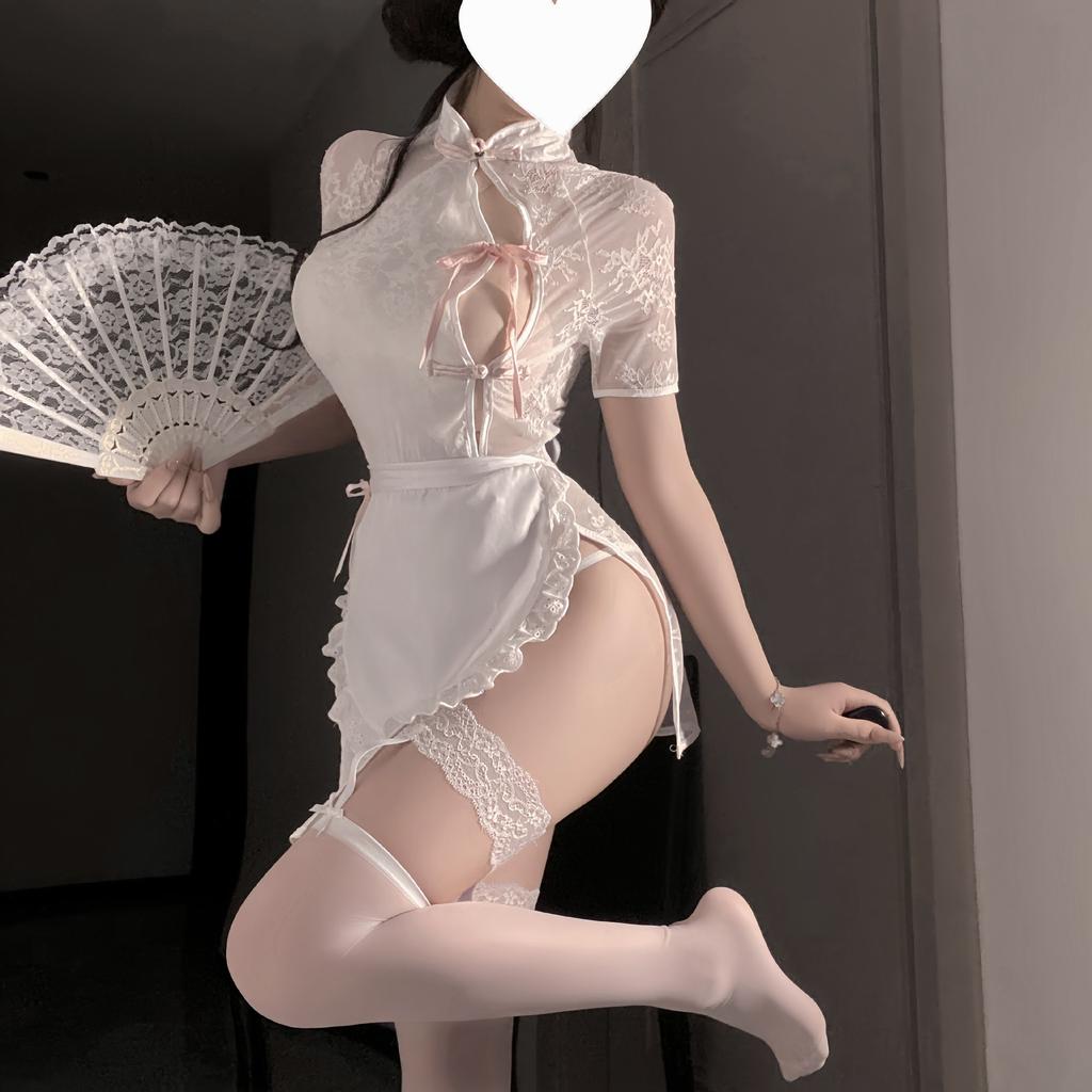 Fun sexy underwear open lace perspective cheongsam maid suit temptation suit qqny