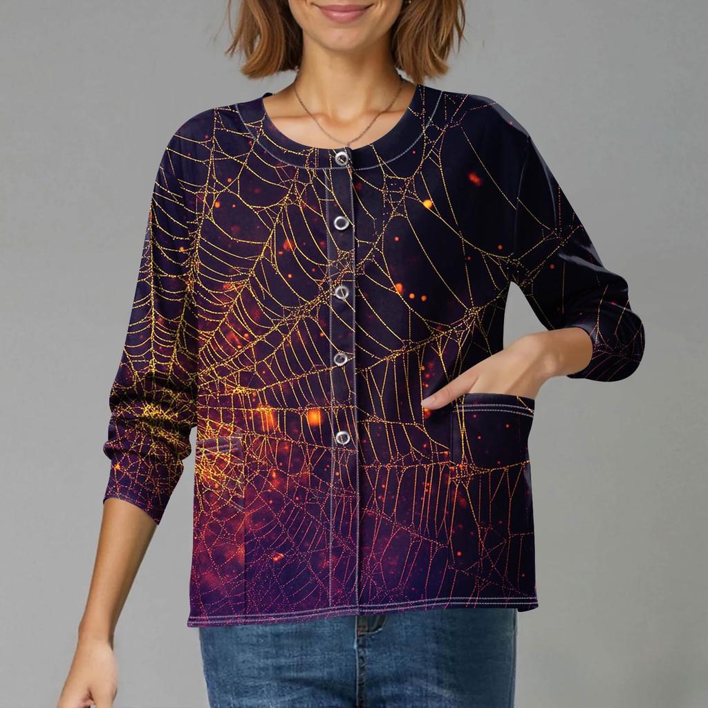 Dámské ležérní oblečení s dlouhým rukávem, jednořadové halloweenské oblečení s potiskem Cardigan Top oblečení Uniformy